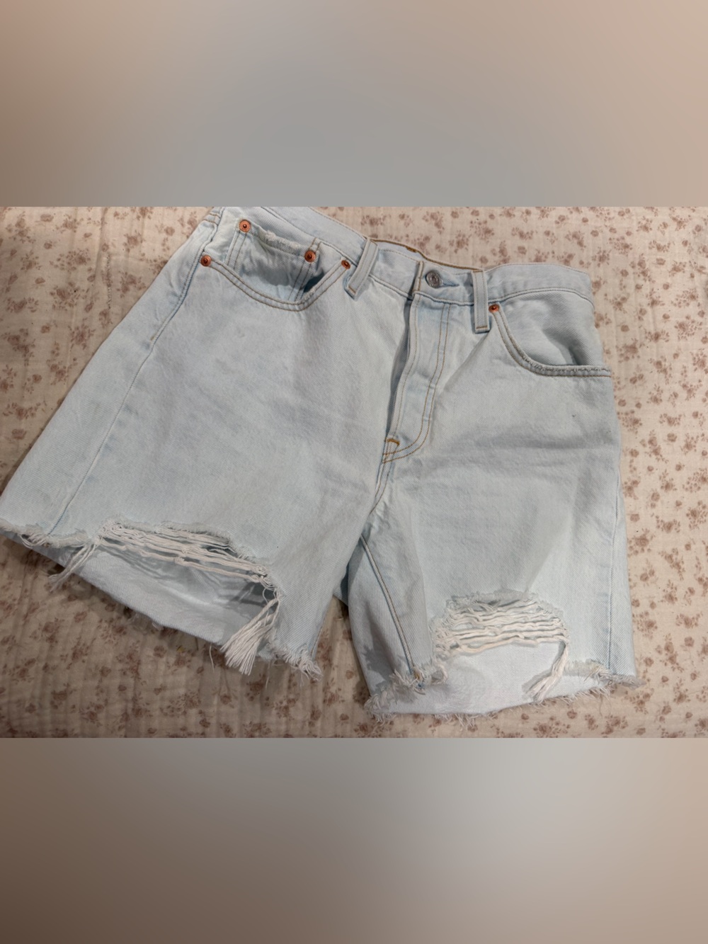 Levi's Light Blue Distressed High-Rise Jean Shorts